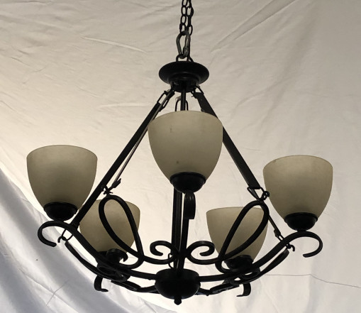 Image of 5 light black chandeliers with tinted glass