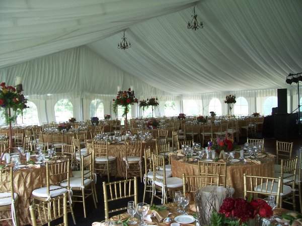 view of wedding reception tent in Omaha NE with cathedral walls