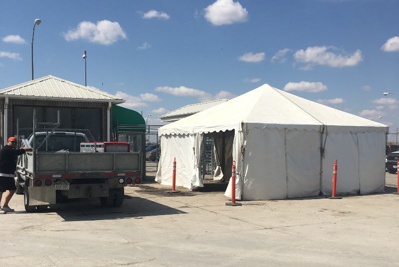 Clear Span Tents used for employee health screening