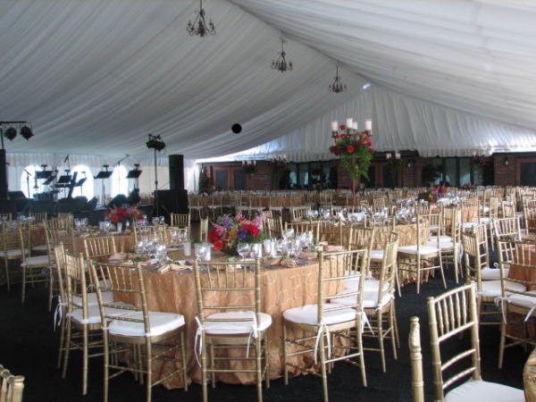 Image of interior of tent for wedding reception at Omaha Country Club- fancy and elegant
