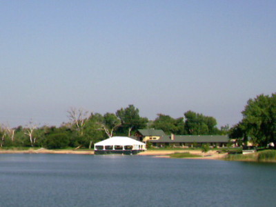 View of wedding tent from the water 