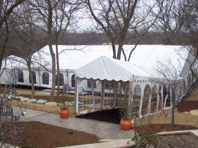 Exterior view of completed tent set on decking