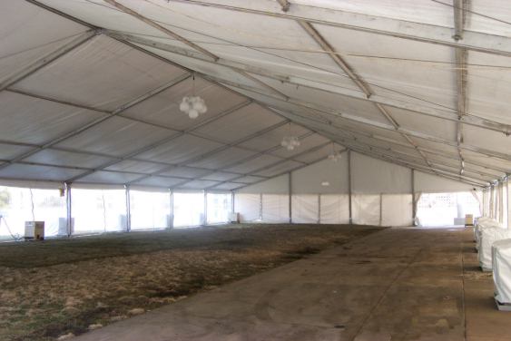 Image of clear span tent with weights
